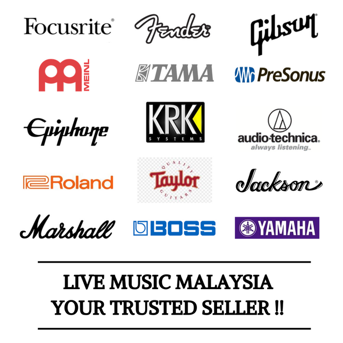 White background collage of music brand logos with “Live Music Malaysia” text