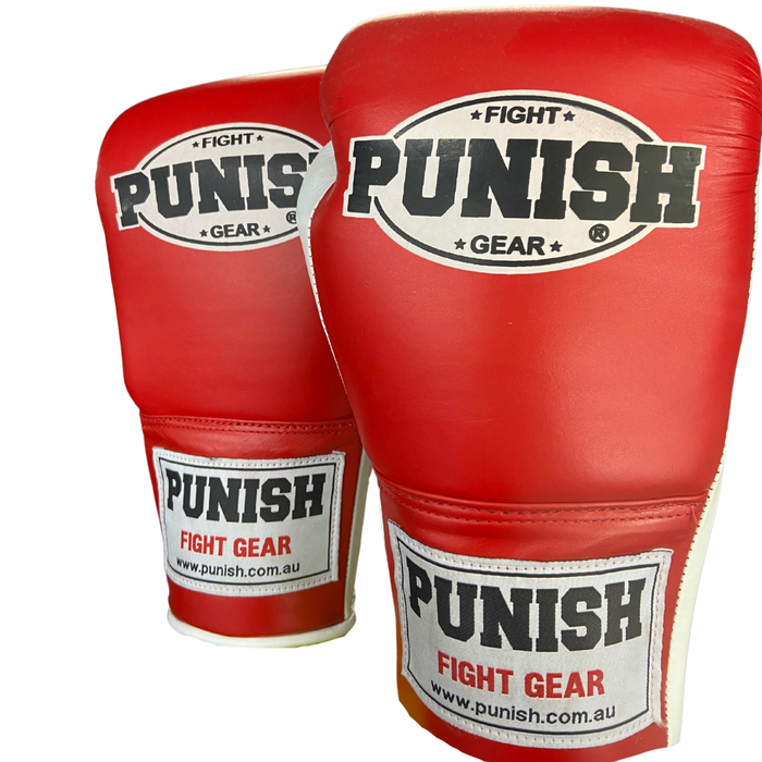 Punish Full Leather Lace Gloves 10oz - RED | BLUE