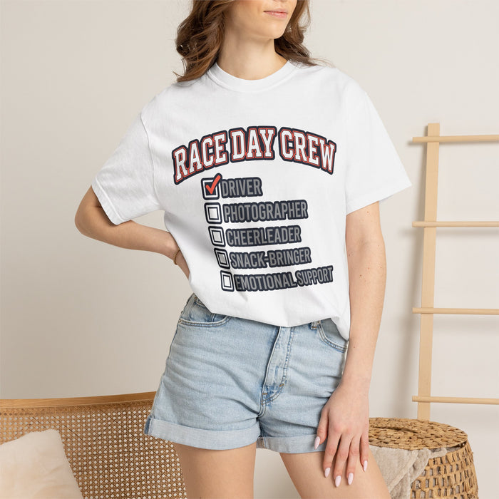 Race Day Crew T-Shirt — "Driver" Checked Racing Support Tee