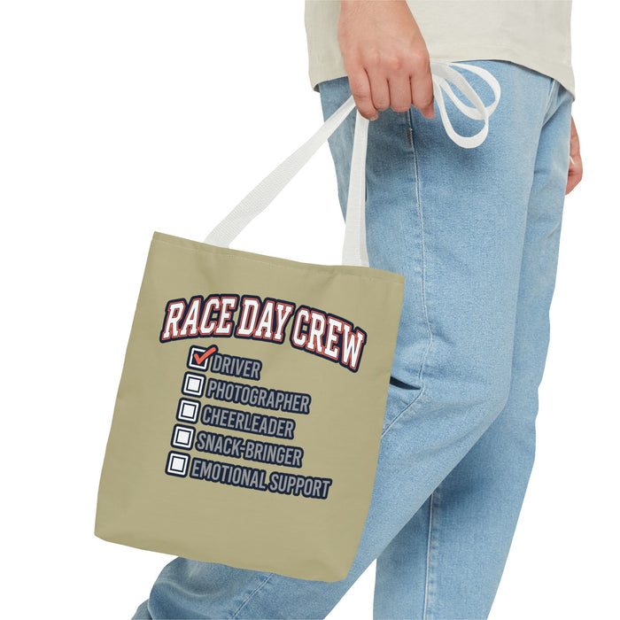 Race Day Crew Tote Bag — Driver Checklist Design