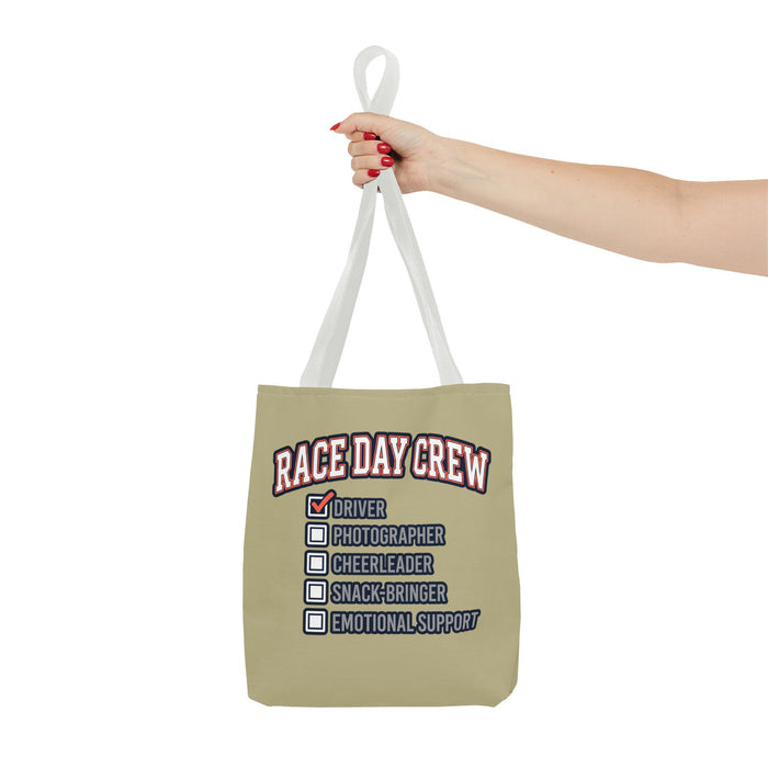 Race Day Crew Tote Bag — Driver Checklist Design