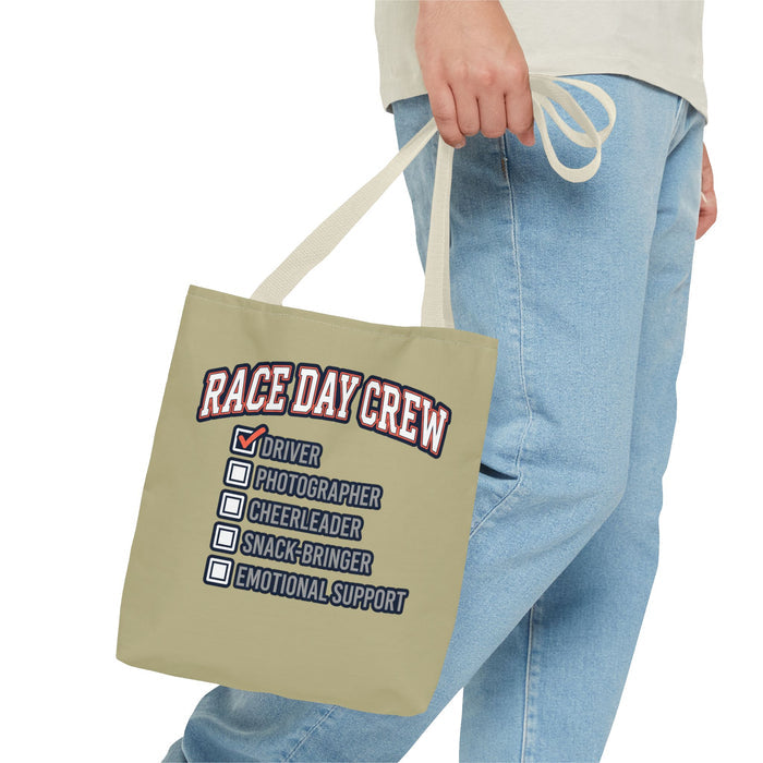 Race Day Crew Tote Bag — Driver Checklist Design
