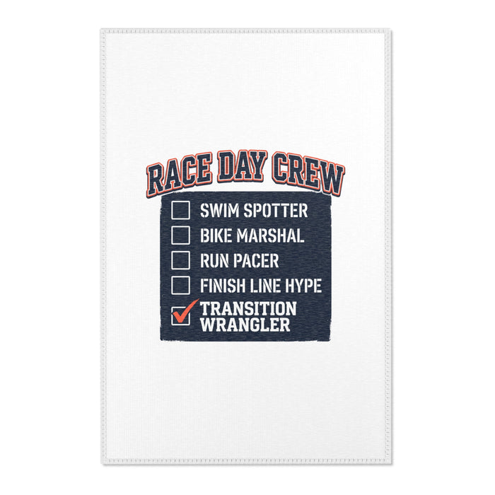 Race Day Crew Transition Mat — "Transition Wrangler" Triathlon Support Crew Area Rug