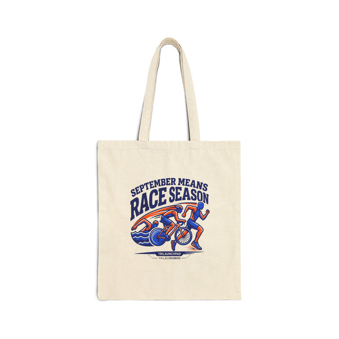 Race Season Tote Bag — "September Means Race Season" Cotton Canvas Tote