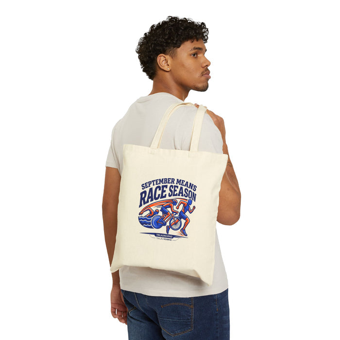 Race Season Tote Bag — "September Means Race Season" Cotton Canvas Tote