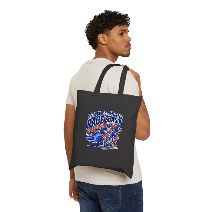 Race Season Tote Bag — "September Means Race Season" Cotton Canvas Tote