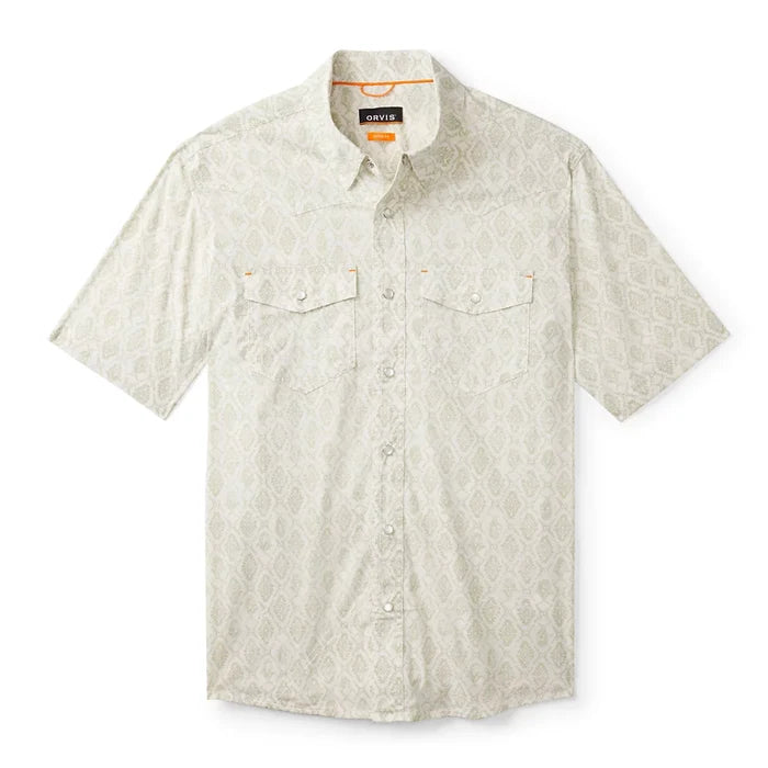 River Guide 2.0 Short Sleeve Western Shirt- Celadon/Snow Permit Kalamkari