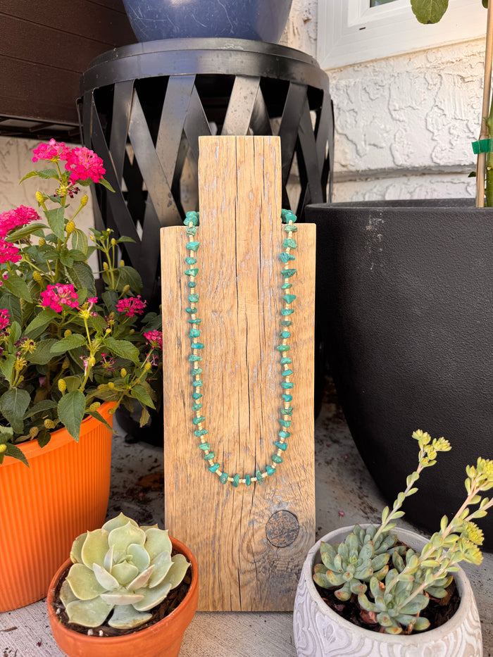 Rough cut turquoise stones with shell beads (26 inches)