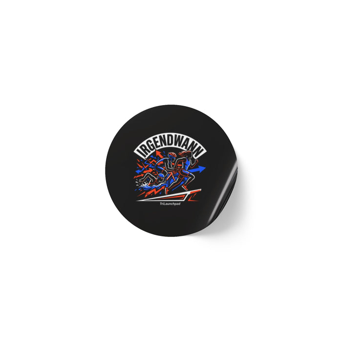 Round Sticker Roll — "Irgendwann" Motorcycle Graphic Label (Black)