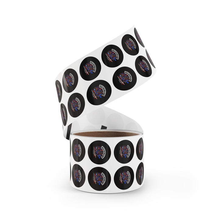Round Sticker Roll — "Irgendwann" Motorcycle Graphic Label (Black)