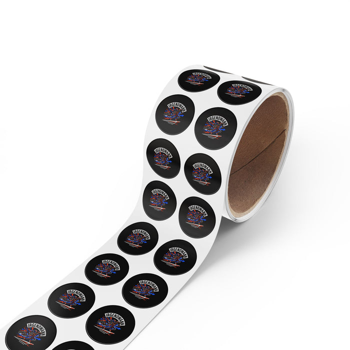 Round Sticker Roll — "Irgendwann" Motorcycle Graphic Label (Black)