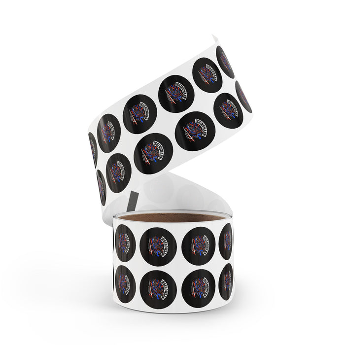 Round Sticker Roll — "Irgendwann" Motorcycle Graphic Label (Black)