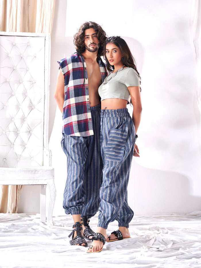 Buy Shades Of Blue Stripes Hoppers Unisex Pants For Men And Women