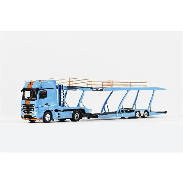 Shadow 1:64 Actros Double Deck Trailer Blue / Fighter Mk2  FK 2017 Outriggers Chrome Spoon Diecast Model Car