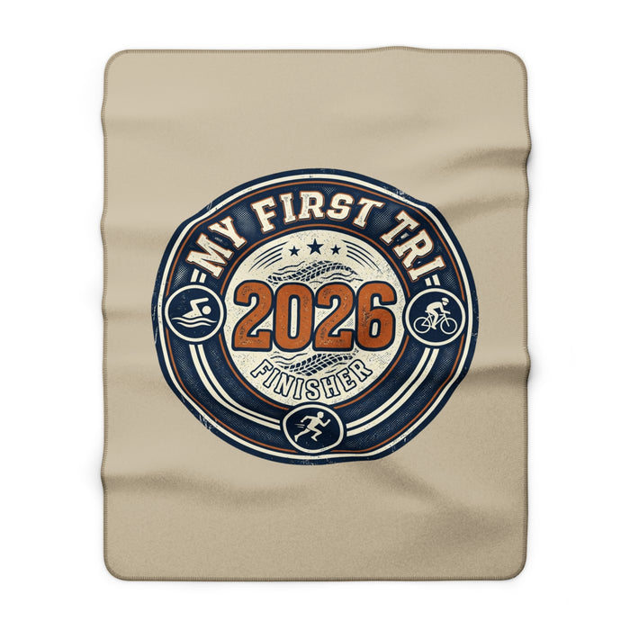Sherpa Fleece Blanket — "My First Tri 2026 Finisher" Triathlon Medal