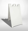 White A-frame sign stand for outdoor advertising, perfect for gas station price signs or car wash promotions