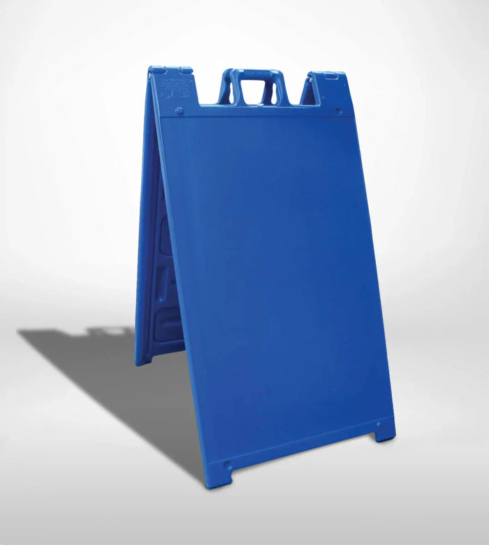 Blue A-frame sign for storefronts, gas stations, or car washes — durable and portable advertising display