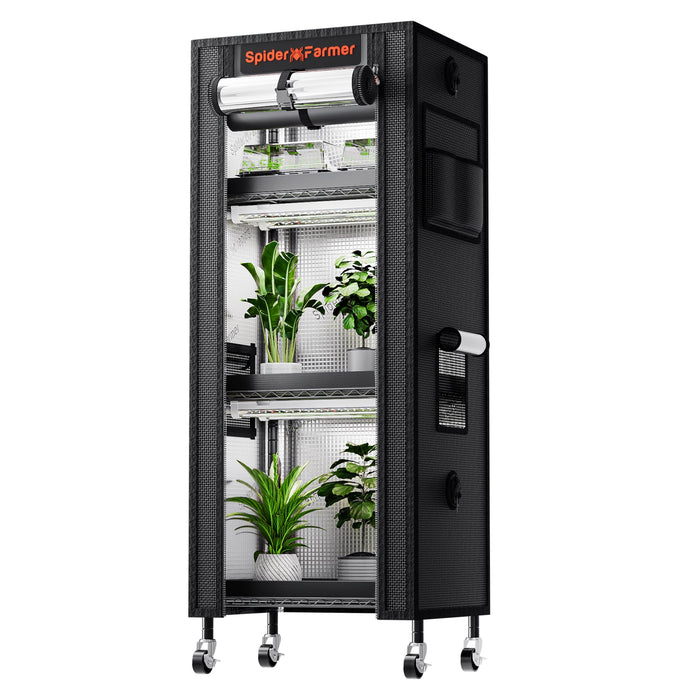 Spider Farmer 4 Tier Plant Stand with 54W grow lights and 1680D grow tent