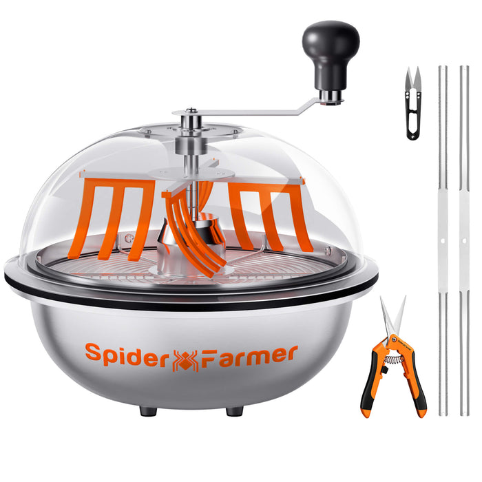 Spider Farmer 13 inch bud leaf bowl trimmer with clear dome and hand crank