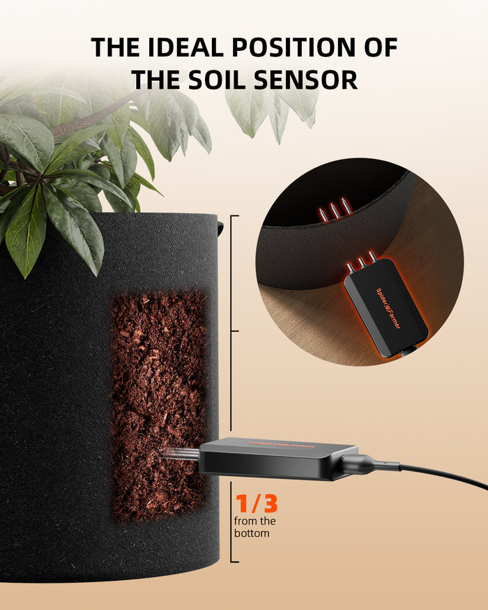 Spider Farmer GGS 3-in-1 Soil Sensor Pro inserted in substrate near the root zone