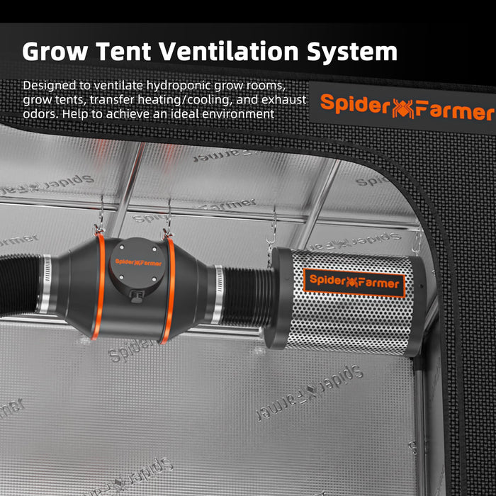 Installation of Spider Farmer 4 inch inline duct fan in grow tent ducting