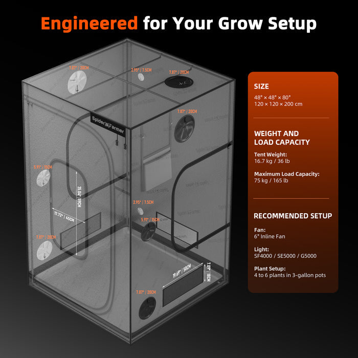 Spider Farmer Master Series grow tent dimensions 120x120x200cm