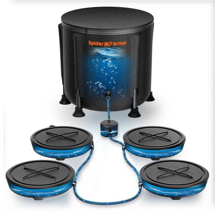 Spider Farmer 4-pot self-watering system kit with reservoir, pot bases and grow bags