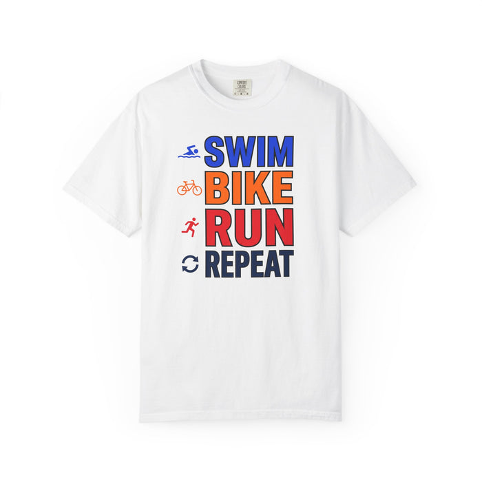 Sports Motivational T-Shirt - Swim Bike Run Repeat