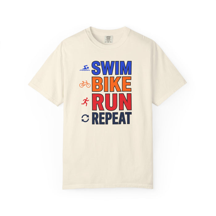 Sports Motivational T-Shirt - Swim Bike Run Repeat