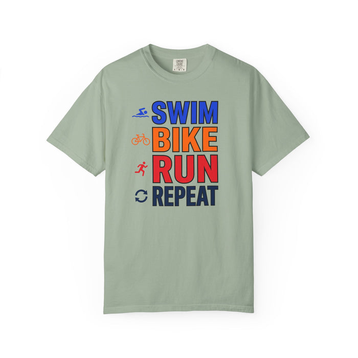 Sports Motivational T-Shirt - Swim Bike Run Repeat