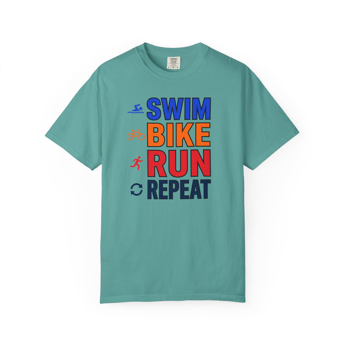 Sports Motivational T-Shirt - Swim Bike Run Repeat