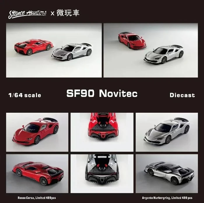 Stance Hunters 1:64 Novitec SF90 Silver Limited499 Diecast Model Car