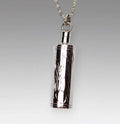 Sterling Silver Etched Cylinder Funeral Cremation Urn Pendant w/Chain for Ashes