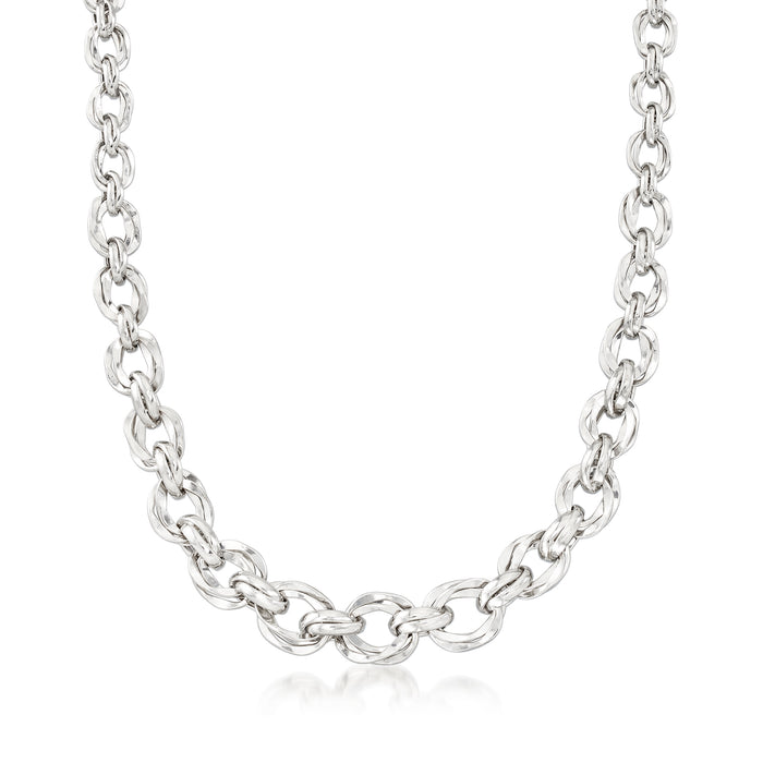 Sterling silver graduated oval-link necklace, polished chain link close-up