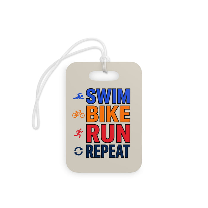 Swim Bike Run Repeat Luggage Tag — Triathlon Travel ID