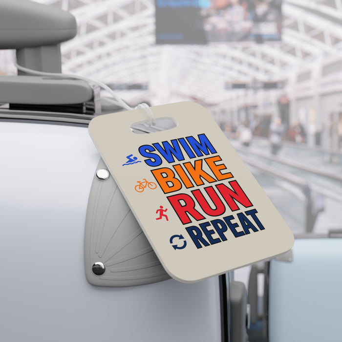Swim Bike Run Repeat Luggage Tag — Triathlon Travel ID
