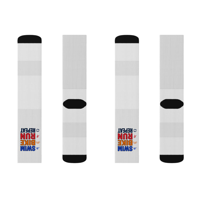 “Swim Bike Run Repeat” Sublimation Athletic Socks — Triathlon Traini