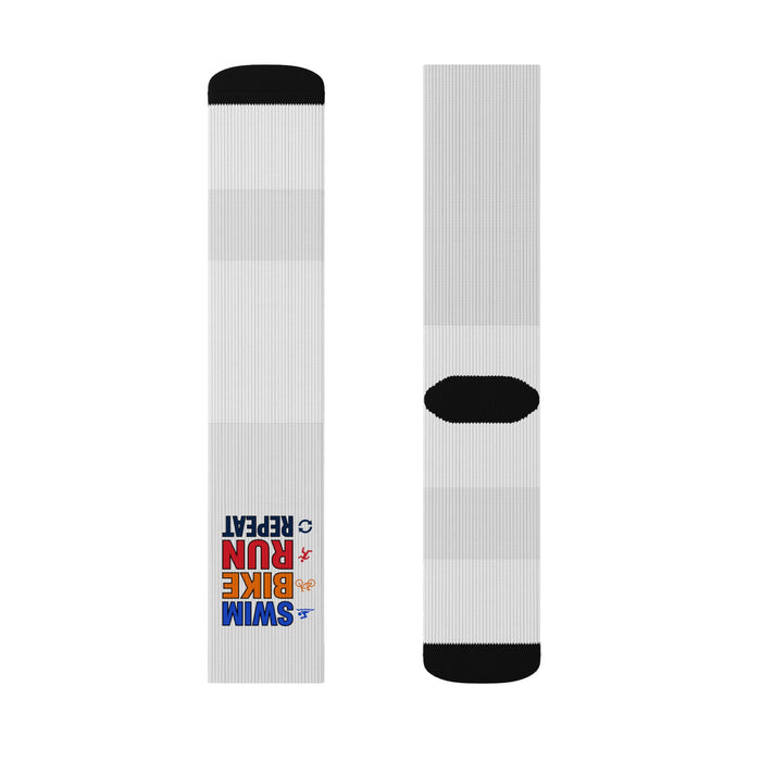 “Swim Bike Run Repeat” Sublimation Athletic Socks — Triathlon Traini