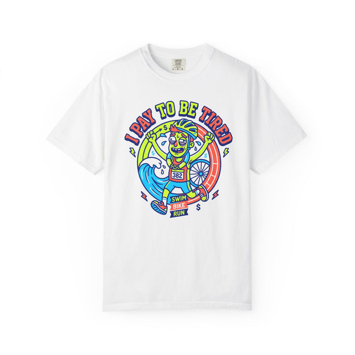 T-Shirt — "I Pray to Be Tired" Triathlon Comic Graphic Tee