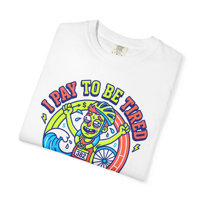 T-Shirt — "I Pray to Be Tired" Triathlon Comic Graphic Tee