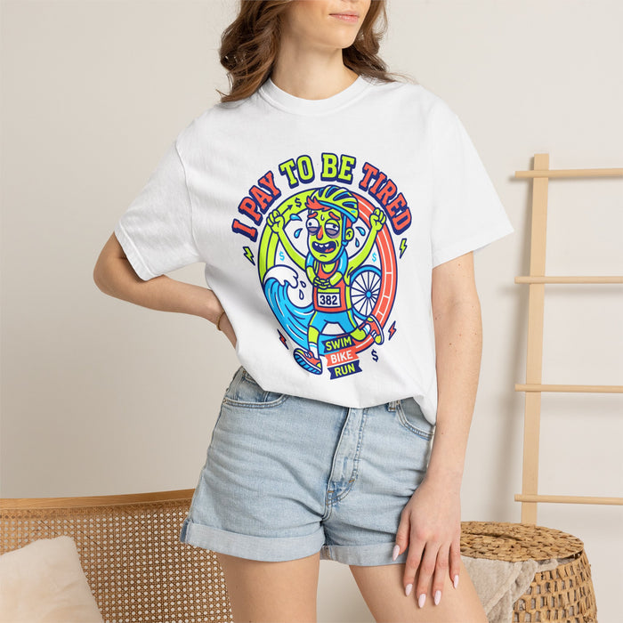 T-Shirt — "I Pray to Be Tired" Triathlon Comic Graphic Tee
