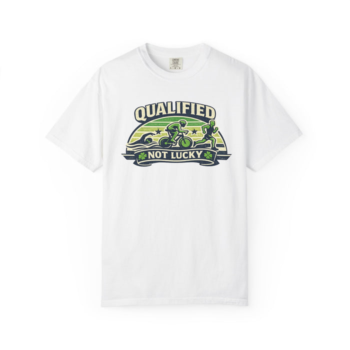 T-Shirt — "Qualified Not Lucky" Motorcycle Racing Tee