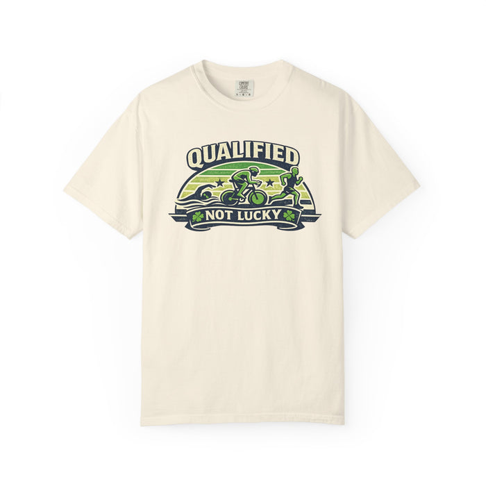 T-Shirt — "Qualified Not Lucky" Motorcycle Racing Tee