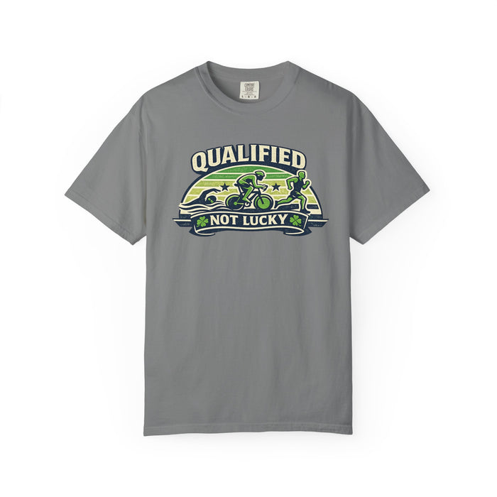 T-Shirt — "Qualified Not Lucky" Motorcycle Racing Tee