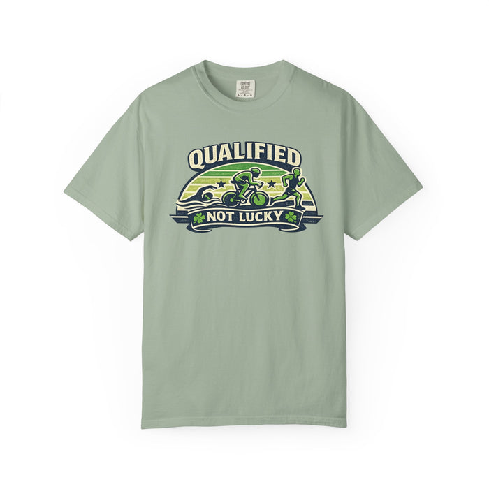T-Shirt — "Qualified Not Lucky" Motorcycle Racing Tee