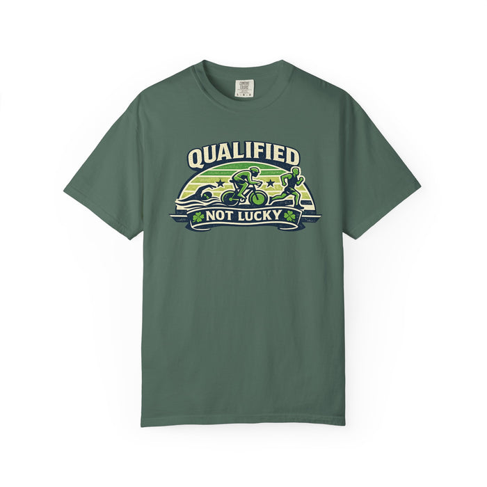 T-Shirt — "Qualified Not Lucky" Motorcycle Racing Tee