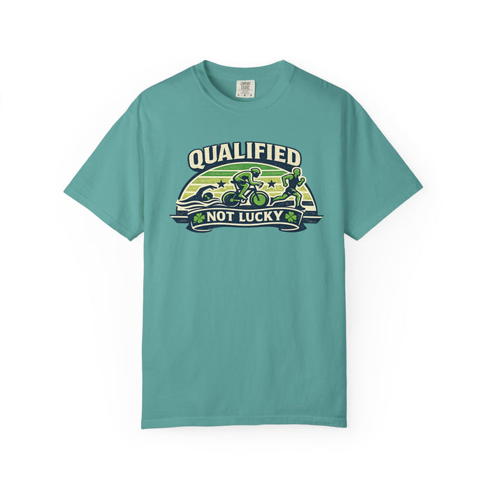 T-Shirt — "Qualified Not Lucky" Motorcycle Racing Tee
