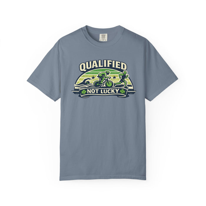 T-Shirt — "Qualified Not Lucky" Motorcycle Racing Tee