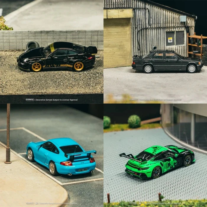 Tarmac Work 1:64 RWB 997 Black / 190 E GT3 Fire Monkey Diecast Model Car
