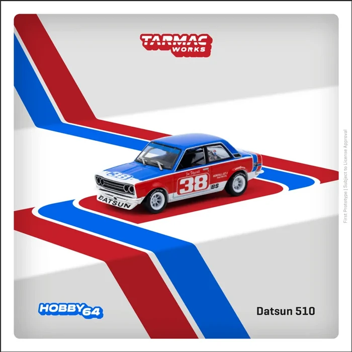Tarmac Works 1:64 Datsun 510 SCCA National Championship 1973 Red and Blue#38 Diecast Model Car